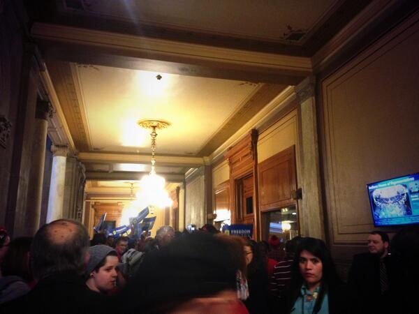 freedom_indiana's tweet photo. Downstairs, the halls are packed full of Hoosiers urging lawmakers to #StopHJR3! #HJR3 #lgbt #INLegis http://t.co/ptbE3q6bqU