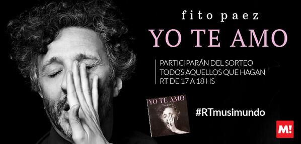 musimundo's tweet photo. Hoy #RTmusimundo! Sorteamos "Yo Te Amo" de #FitoPaez entre todos aquellos que hagan RT en este twitt, de 17 a 18hs! http://t.co/Y8VzwBWgQe