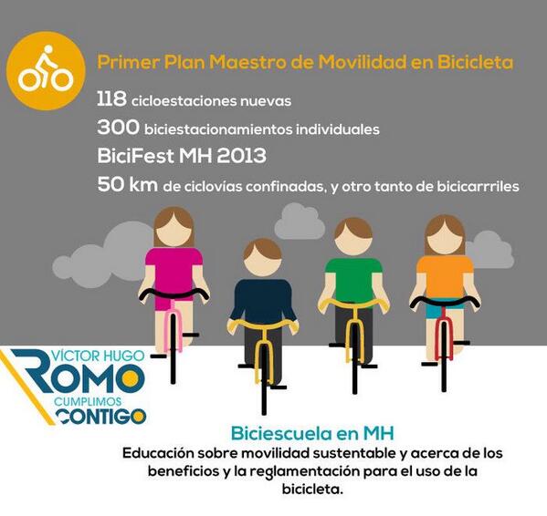 AlcaldiaMHmx's tweet photo. Implementamos en Primer Plan Maestro de Movilidad, incluye la #BiciEscuelaMH #RomoContigo http://t.co/XWH9sd5fgM
