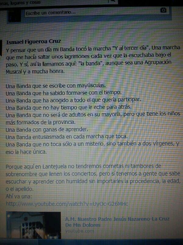 AMLantejuela's tweet photo. Muchas gracias a nuestro qeridisimo amigo @IsmaelFigueroa_ por esas grandiosas palabras qe nos dedica desde facebook. http://t.co/wmeXlxqIIs