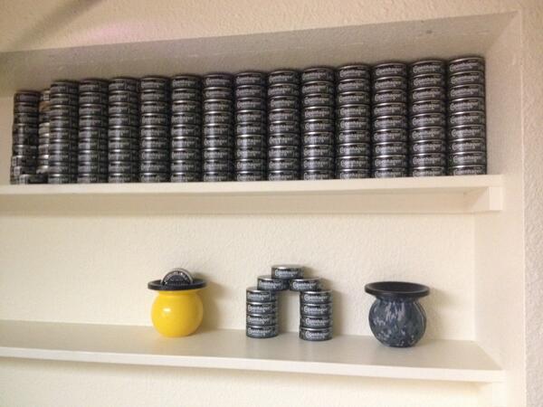Wrechadia's tweet image. 253 tins. In my kitchen. No shame. #ocd #diptower @mudjugusa