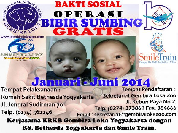 Pantirapih's tweet photo. @Jogja24Jam: Operasi Bibir Sumbing Gratis bagi warga tidak mampu Kerjasama @GLZooJogja dgn RS Bethesda &amp; Smile Train http://t.co/HCOuDRuh9X