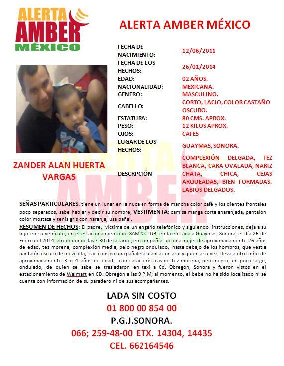 #AlertaAmberMx Solicitamos su #RT e información para localizar a ZANDER ALAN HUERTA VARGAS, de 02 años edad.