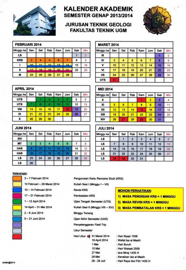 GeologiUGM's tweet photo. Jadwal Kegiatan Akademik Semester Genap TA 2013/2014 Jurusan Teknik Geologi FT UGM
http://t.co/j3wYZB6yur | http://t.co/u7RcTCWhhM
