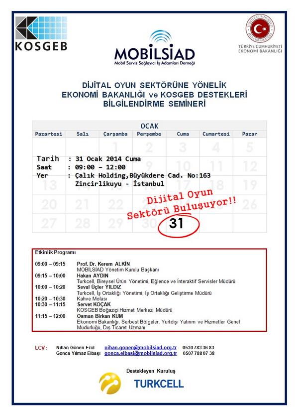 mobilsiad's tweet photo. Dijital oyun sektörüne yönelik @Kosgeb ve Ekonomi Bakanlığı Destekleri Seminerine davetlisiniz @TicaretKonsey http://t.co/O3UhpYvqgk
