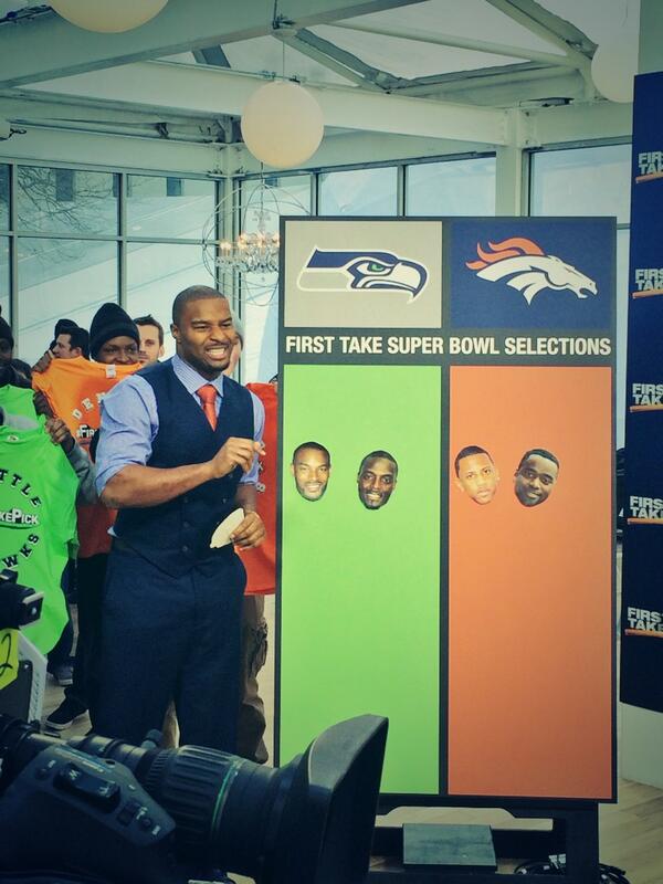 FirstTake's tweet photo. Former @Giants & current @Atlanta_Falcons star @OsiUmenyiora is back! #FirstTakePick http://t.co/PwDvUjAbi0