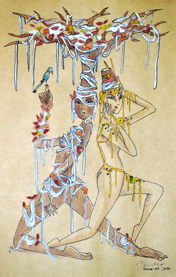 shihomt's tweet photo. Carbo-NARRA Tree &amp; Cup NUDE-dels #illustration #art #artwork #sketch #watercolor taeng instagram, still not working. http://t.co/JYkhDGzA61