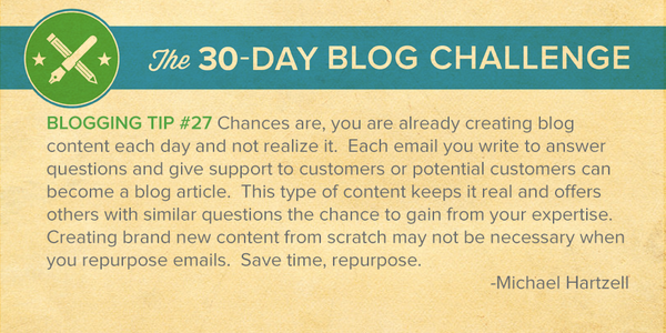 HubSpot's tweet photo. 30-Day Blog Challenge Tip #27: Repurpose Content http://t.co/xOtIwsTzDr #blogfor30 http://t.co/mwwvkrVh3i