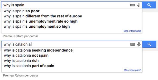 Nitxa's tweet photo. Molt fan de l'autoemplenat de Google. #Catalonia vs #Spain Spain is different. http://t.co/Dkzupk8Wqd