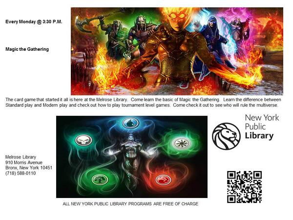 MELROSELIBRARY's tweet photo. Look at this flyer for Magic the Gathering @MELROSELIBRARY http://t.co/tm5cz2hOkN