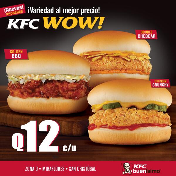 KFCGuatemala's tweet photo. En KFC te resolvemos el almuerzo con nuestras nuevas Kroncher WoW http://t.co/Wj7mVStyi2