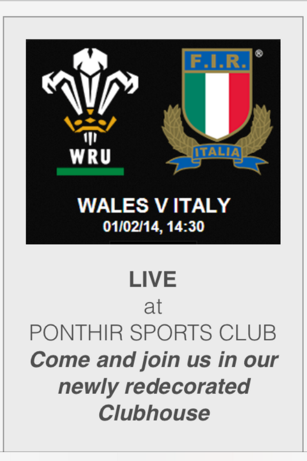 PonthirCC's tweet photo. Watch the six nations at Ponthir Cricket Club. Happy hour for an hour before each Wales KO! #geteminearly http://t.co/ozqb8gnVs3