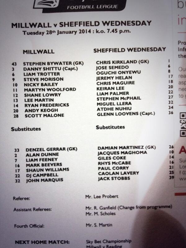 Here is the official team sheet for tonight's clash at The Den #swfc