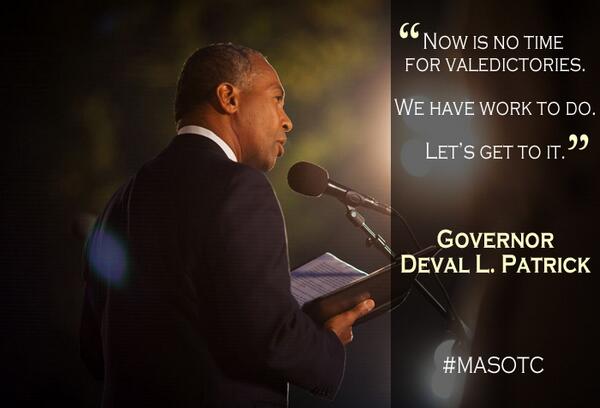 MAGovArchive's tweet photo. Now is no time for valedictories. We have work to do. Let’s get to it. #MASOTC http://t.co/VUMDa4dr46