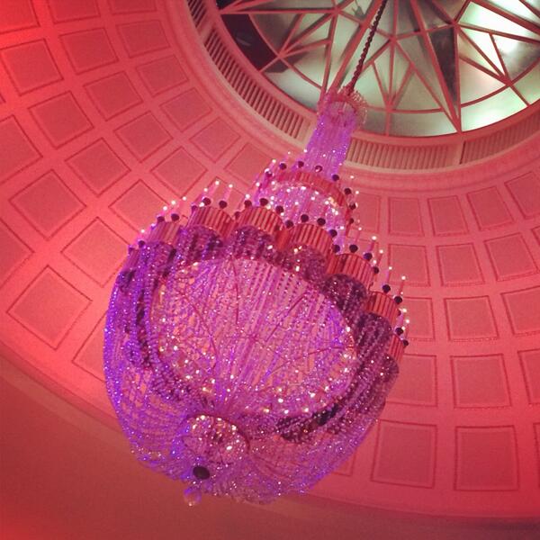 katespadeny's tweet photo. pink chandelier? yes please! #celebratecolorfully http://t.co/czLqsjGxqa