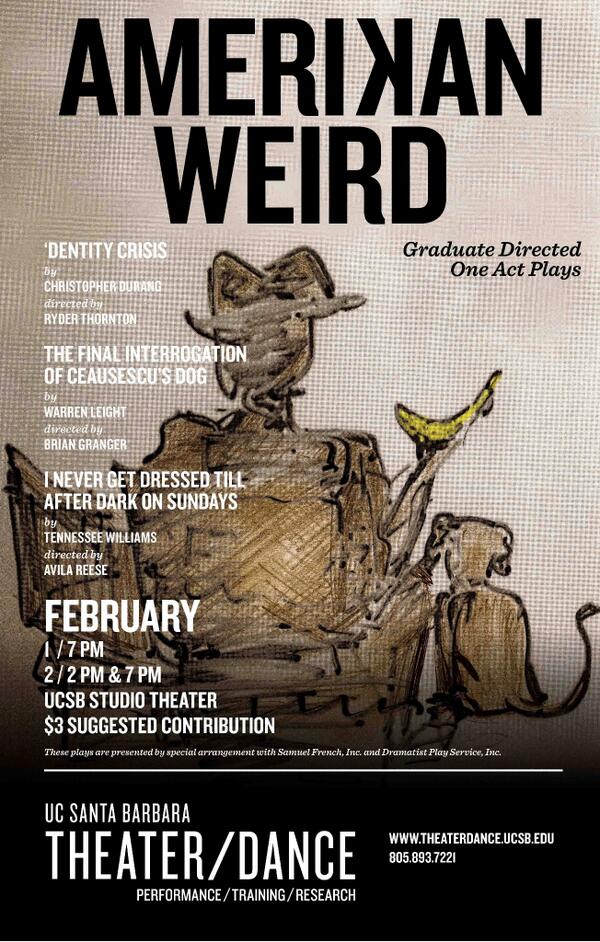 UCSBTheatrDance's tweet photo. Graduate directed one acts perform this weekend! #UCSBTheaterDance #OneActs http://t.co/hfAheZ0kTY
