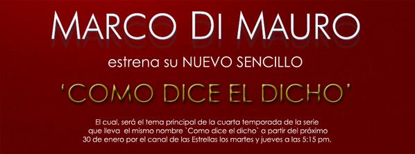 BoletinMDM's tweet photo. Nen@s de @marcodimauro él ESTRENA NUEVO SENCILLO y es el nuevo tema de 'Como dice el dicho' Les ENCANTARÁ RT. http://t.co/PmE7DTpTrI