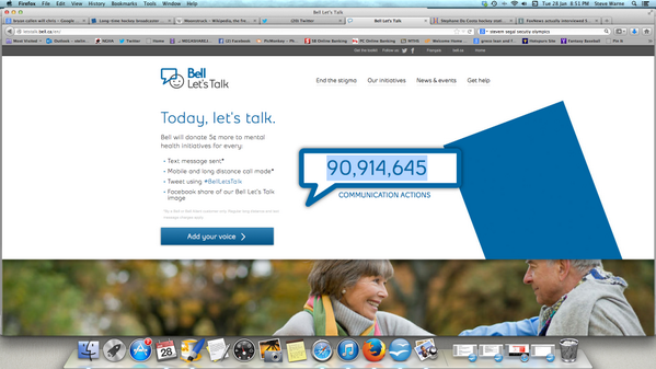 SteveWarneMedia's tweet photo. Holy cow.  We're now at 90,914,645 communications.  What a day!  #BellLetsTalk http://t.co/RpBAkwwGvs