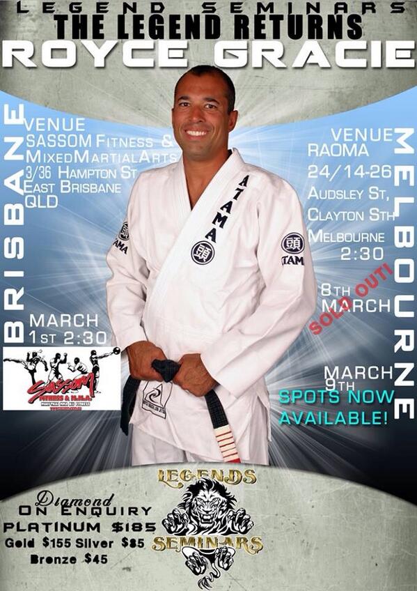 LegendsSeminars's tweet photo. Not too long to go Folks!
#royce_gracie #BJJ #MMA #UFC #Legends_Seminars #Australia 

Book now!
0403 221072 http://t.co/lkS0VAdwUN