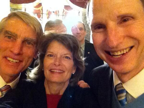 MarkUdall's tweet photo. Joining my Republican colleague &amp; friend @LisaMurkowski &amp; @RonWyden to #SitTogether at #SOTU. #Bipartisanship http://t.co/1wt1vvI0Xc