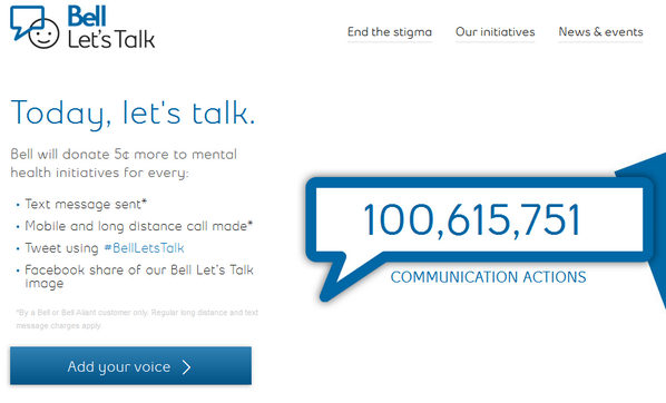 Over 100 million!! #BellLetsTalk