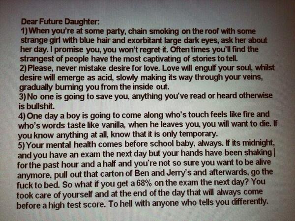 JustAG1rl's tweet photo. Dear Future Daughter: http://t.co/FOstkkbsSP