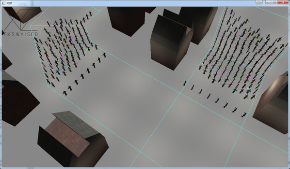 Ekswaised's tweet image. Police now use the #GPGPU #potentialfields and manage to block the rioters completely. #gamedev