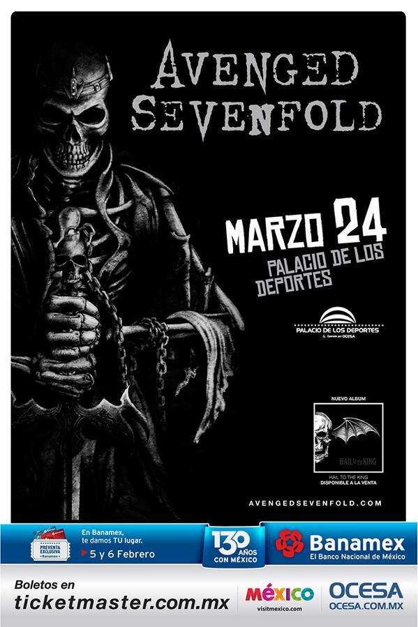TheOfficialA7X's tweet photo. Mexico! We'll be crossing the border to rage with you at the Sports Palace on March 24. http://t.co/CDcrnnerUh