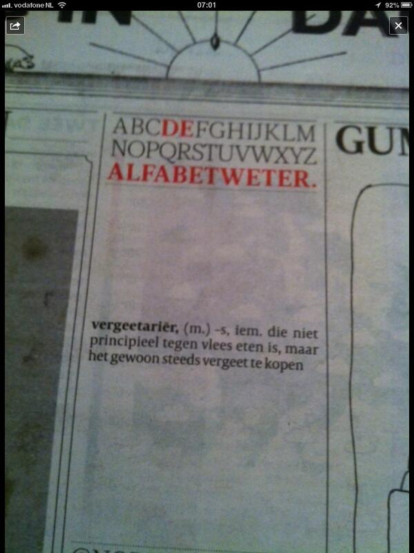 VegaSlager's tweet photo. De vergeetarier.Niet principieel tegen vlees,maar vergeet het omdat er zoveel ander leckers is @volkskrant http://t.co/RlOcPuLOgS