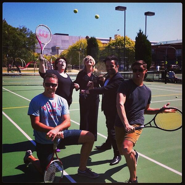 ChapelOffChapel's tweet photo. Centre Stage &amp; Centre Court! Playing with @standonceremony crew @spencermclaren @JackaLuke #welost #midsumma #AusOpen http://t.co/4TJne0dpyg