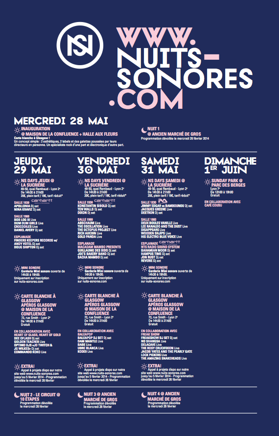 dawpers's tweet photo. YES ! Here is the first part of the line-up for @Nuits_sonores festival 2014 : http://t.co/NzPzWf8lTi http://t.co/TD3oa8kAqC