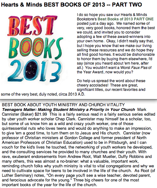MarkCannister's tweet photo. Thanks Bryon Borger and the folks at Hearts &amp; Minds Books for their gracious comments on my book Teenagers Matter. http://t.co/Y1bwa0kIxh