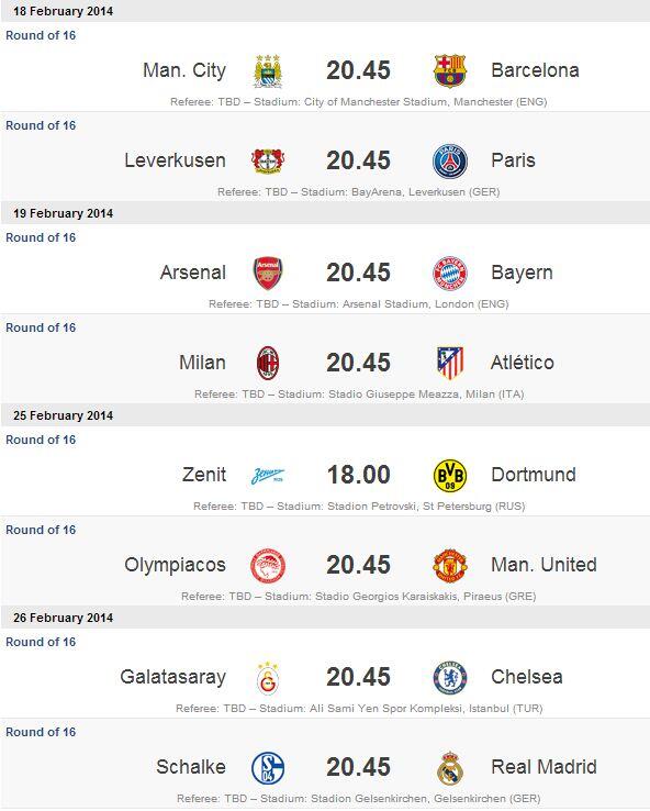 the champions league schedule
