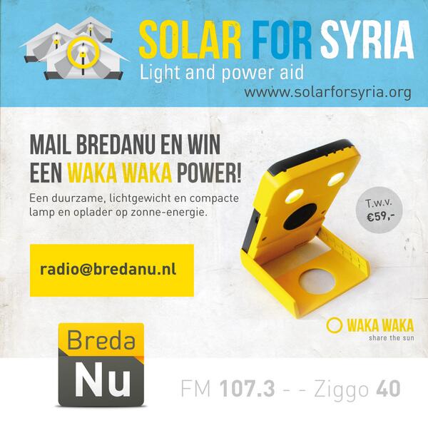 RayRadioGreen's tweet photo. Vanavond eerste winnaar #WakaWaka Power! Je kan nog meedoen! Mail naar radio@bredanu.nl. #solarforsyria http://t.co/ZAsbpDtikK