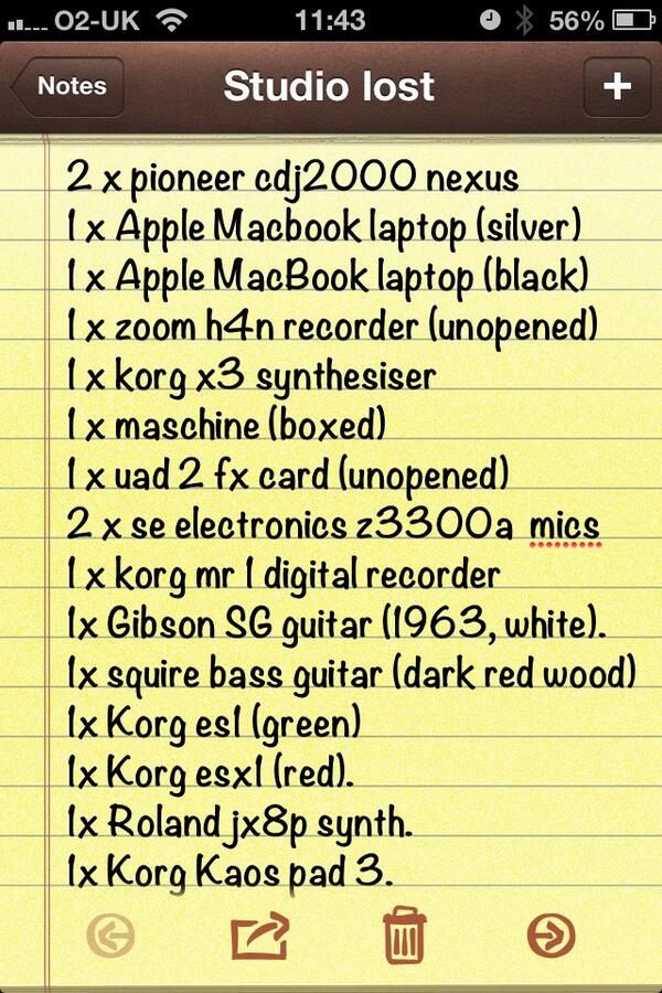 My studio was robbed at the weekend, if you live in London and are offered any of this equipment pls contact,thx! RT