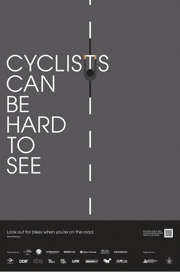 Another cool #Cycling safety awareness poster from #Singapore  "cyclist can be hard to see" #CycleSafe