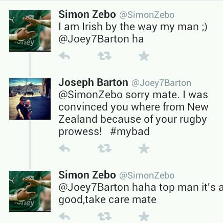 AOffside's tweet photo. @SimonZebo and @Joey7Barton having the banter... #zeebs #crossingdivides http://t.co/YRoKiee4NE