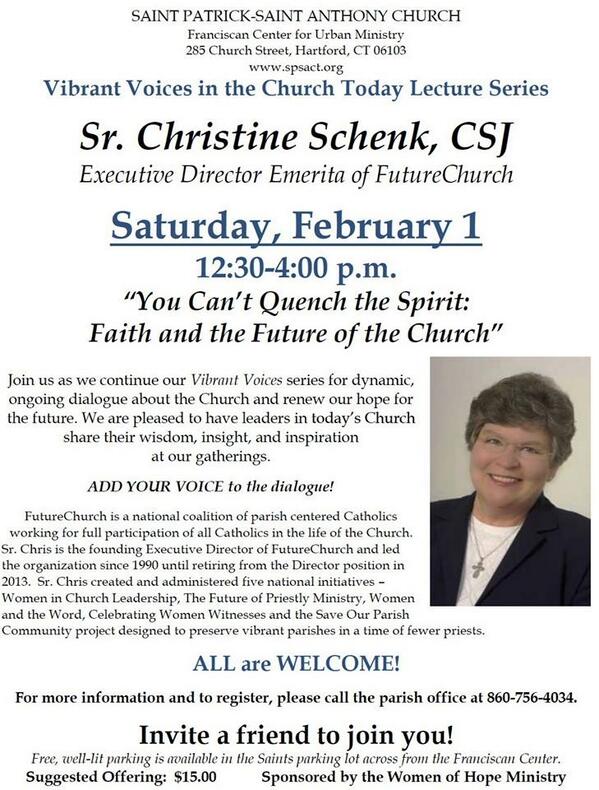 “You Can’t Quench the #Spirit: Faith and the #FutureoftheChurch” Schenk at St.Patrick St.Anthony Church on 1February