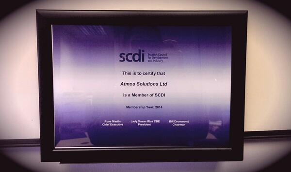 AtmosSolutions's tweet photo. @SCDINews We're delighted to be an official SCDI member and have a shiny new certificate to prove it! Thanks! http://t.co/xhQ3ysbEr2
