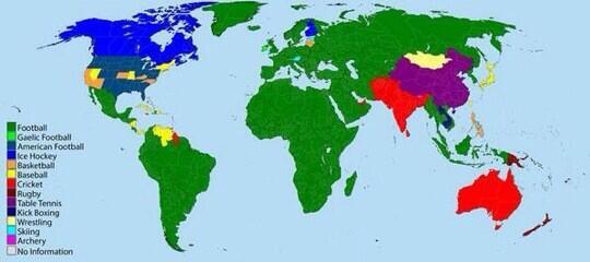 most popular sports in each country, no shock that green is the dominant colour #FootballTakeover