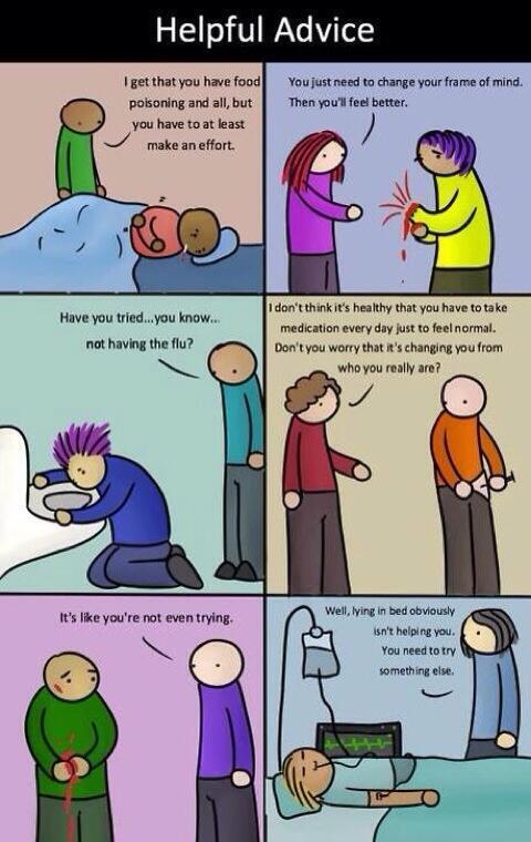 mensmental's tweet photo. How it would look if mental health problems were treated the same way as physical health problems. (from @Ohpebbles) http://t.co/YMBJLkMdF0