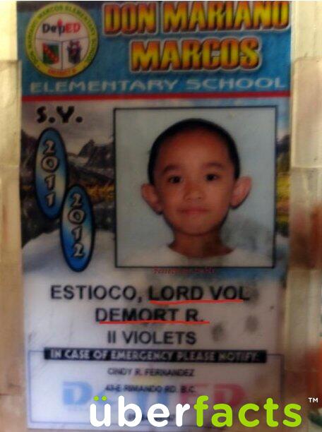 UberFacts's tweet photo. There's a kid named "Lord Voldemort" in the Philippines. http://t.co/phL8uYAhyI