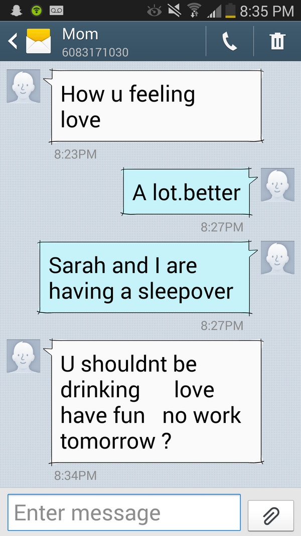 SamsanStroman's tweet image. Did I say anything about drinking? #NO #thanksmom #thanksdot