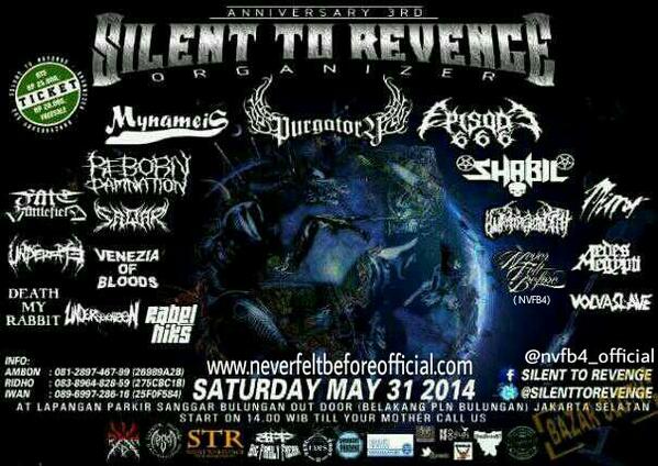RT <a href="/nvfb4_official/">NEVER FELT BEFORE</a>: <a href="/GigsBekasi/">Gigs & Event Bekasi</a> <a href="/Silenttorevenge/">Silent to revenge_EO</a> proudly present anniv3rd