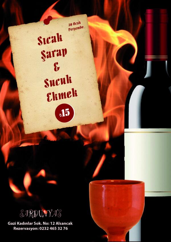 Sardunya's ın meşhur SICAK ŞARABI yanında MİS GİBİ SUCUK EKMEK bugün sadece 15TL! Herkesi Sardunya's a bekliyoruz!