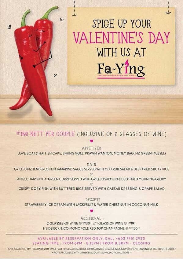 FaYingbyRamaV's tweet photo. RT &amp; Follow to #win a #valentinesday couple set worth RM180nett inclusive 2 glasses of wine @FaYingbyRamaV http://t.co/zgGhELGSQo