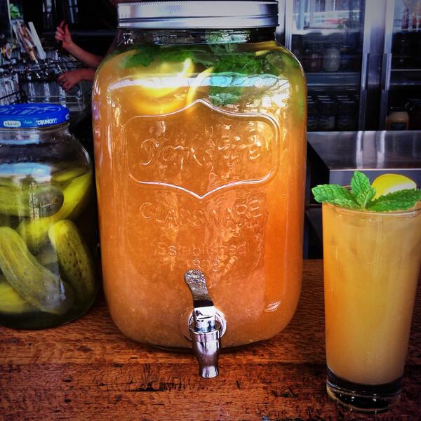 MikeJPatrick's tweet photo. Jalapeño cornbread, Head cheese and pickles, Sweet tea and Vodka @fancyhanksbbq this weekend! Good times @themercat http://t.co/jdZRbuf9OG