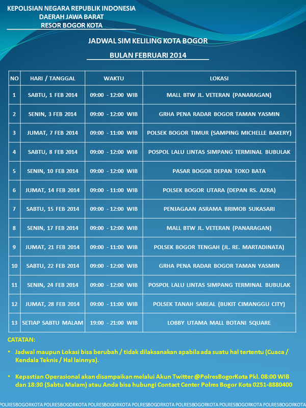 Polrestabogota's tweet photo. Jadwal SIM Keliling Kota Bogor untuk Bulan Februari 2014, http://t.co/G8aJBsLrq5