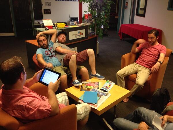 gvanoosterom's tweet photo. Discussing final requirements for Saturday shoot with @Cameralla. @CarlJSorheim relaxing with @David_Gannon http://t.co/6hq15UAtlr