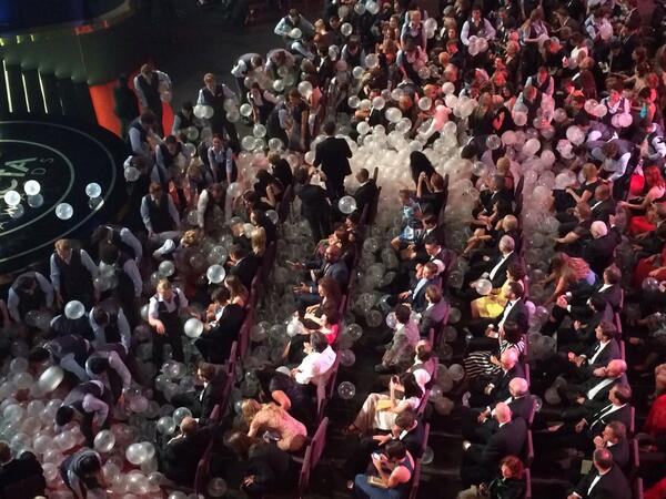 PeteIrelandFilm's tweet photo. Awkward balloon cleanup after the Baz Luhrman tribute at the #ACCTAs http://t.co/l5godctjLn